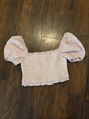 Smocked Puff Sleeve Crop Top - Light Lavender Pink